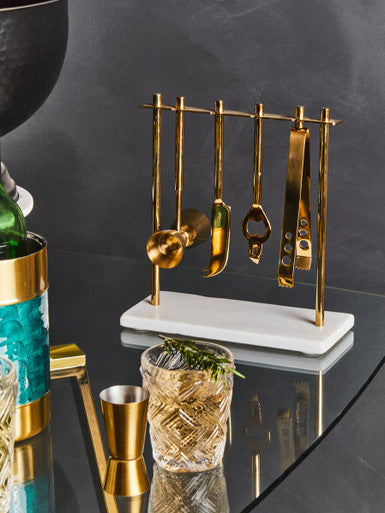 Marble and Gold Finish Bar Tool Stand | Omari
