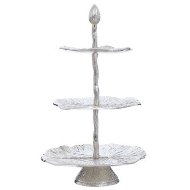 Three Tier Lotus Leaf Silver Cake Stand | Salma