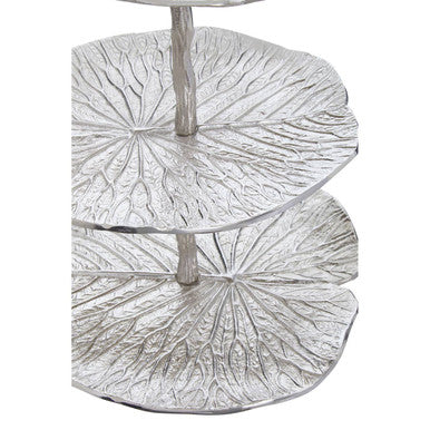 Three Tier Lotus Leaf Silver Cake Stand | Salma