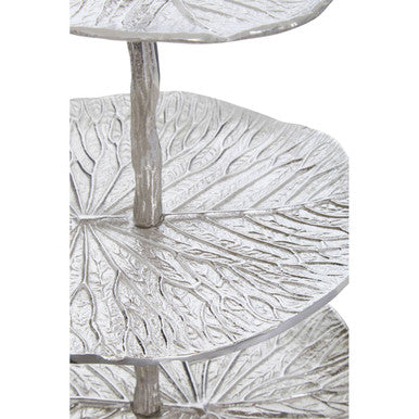 Three Tier Lotus Leaf Silver Cake Stand | Salma