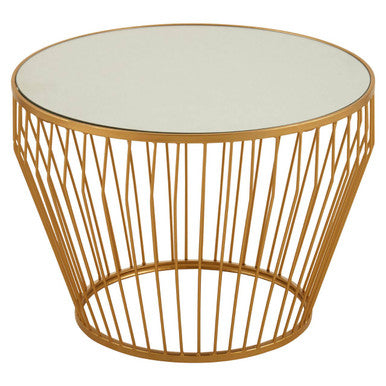 Gold Finish Tapered Design Round Side Table with Mirrored Top | Avantis