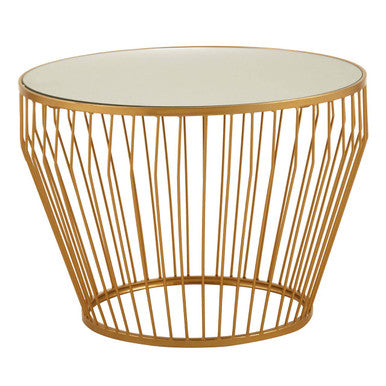 Gold Finish Tapered Design Round Side Table with Mirrored Top | Avantis