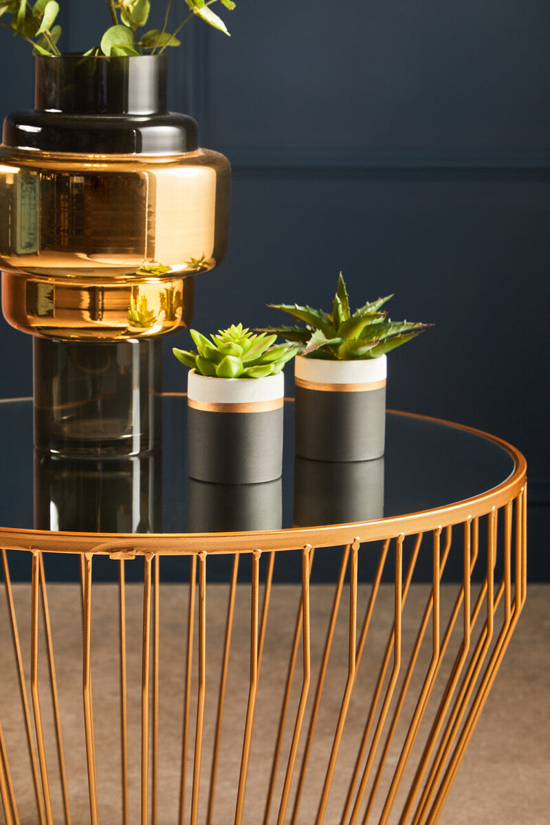 Gold Finish Tapered Design Round Side Table with Mirrored Top | Avantis