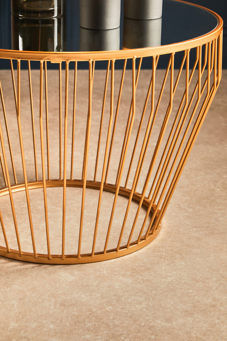 Gold Finish Tapered Design Round Side Table with Mirrored Top | Avantis