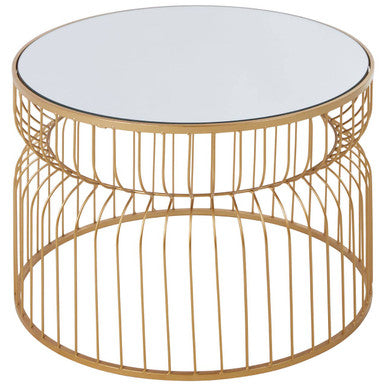 Round Gold Wireframe Side Table with Mirrored Top | Avantis