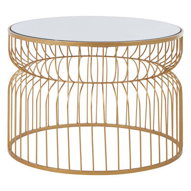 Round Gold Wireframe Side Table with Mirrored Top | Avantis