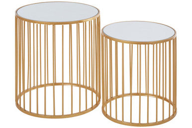 Set of 2 Mirror Top Round Side Tables with Gold Frame | Avantis