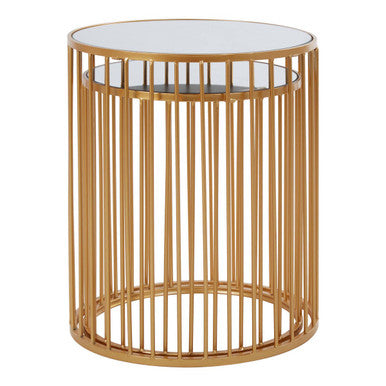 Set of 2 Mirror Top Round Side Tables with Gold Frame | Avantis