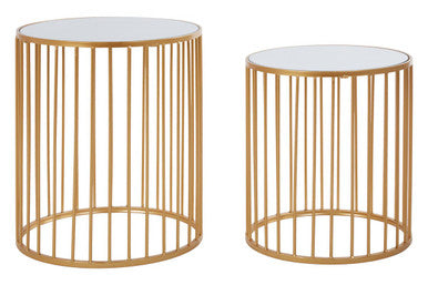 Set of 2 Mirror Top Round Side Tables with Gold Frame | Avantis