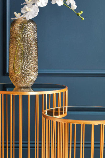 Set of 2 Mirror Top Round Side Tables with Gold Frame | Avantis