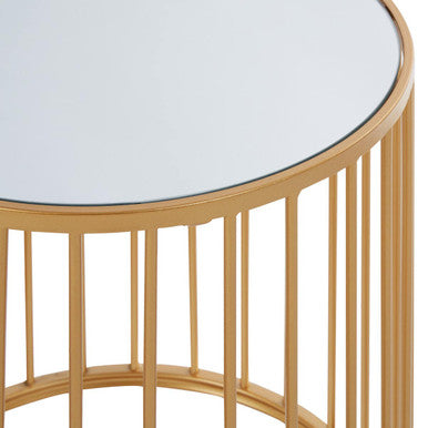 Set of 2 Mirror Top Round Side Tables with Gold Frame | Avantis
