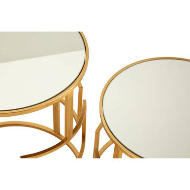 Set of 2 Glass Round Top Side Tables with Gold Metal Rectangular Sections Frame | Avantis