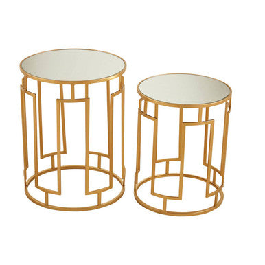 Set of 2 Gold Mirrored Top Round Side Tables with Gold Metal Frame | Avantis