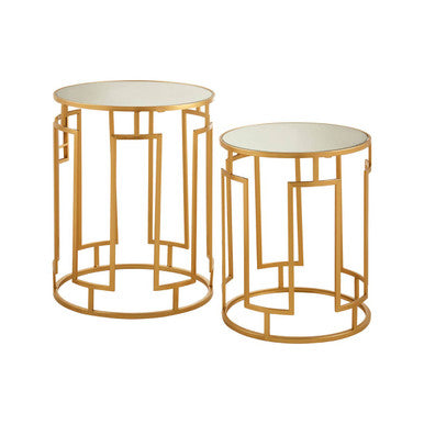Set of 2 Gold Mirrored Top Round Side Tables with Gold Metal Frame | Avantis
