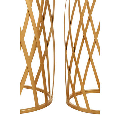 Set of 2 Gold Mirrored Glass Top Side Tables with Gold Metal Cross Design Frame | Avantis
