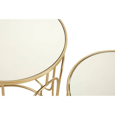 Set of 2 Mirrored Glass Top Nesting Side Tables with Gold Champagne Metal Frame | Avantis