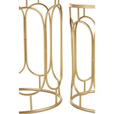Set of 2 Mirrored Glass Top Nesting Side Tables with Gold Champagne Metal Frame | Avantis