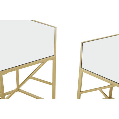 Set of 2 Gold Hexagonal Frame Side Tables with Mirrored Glass Top | Avantis