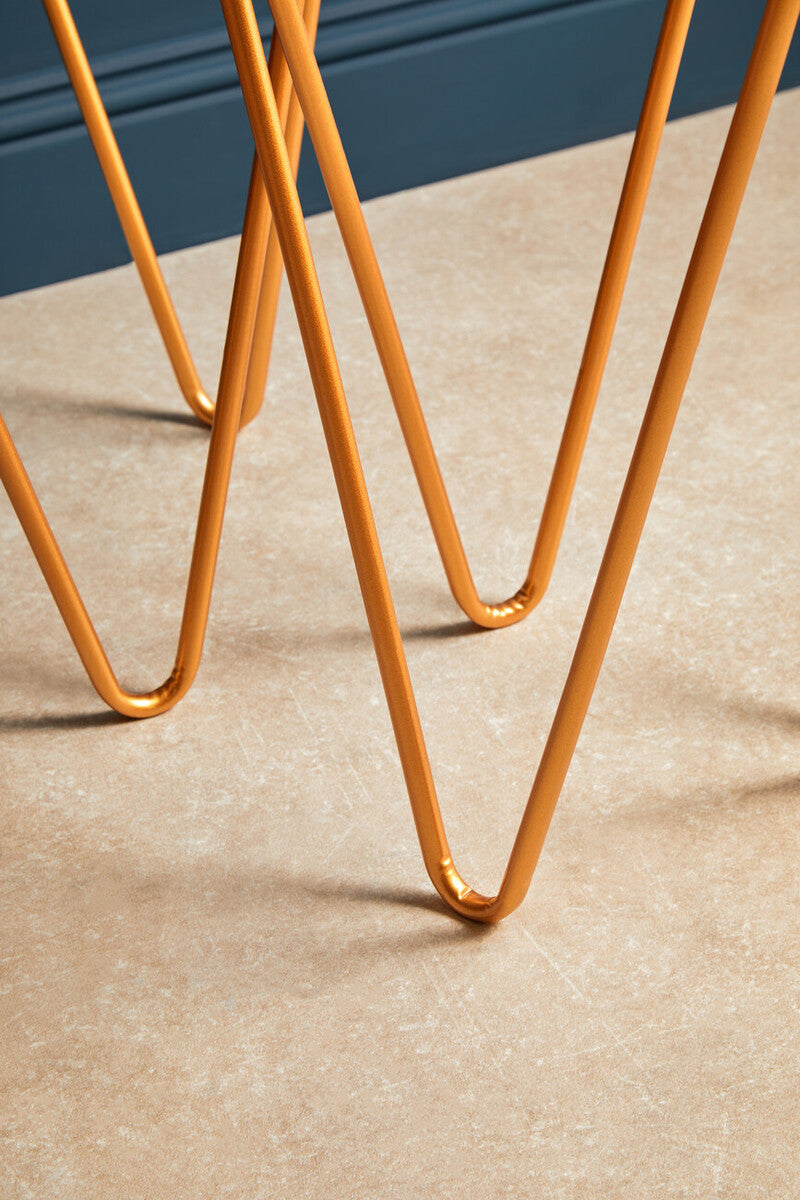Set of 2 Mirrored Glass Triangle Top Side Tables with Gold Hairpin Legs | Avantis
