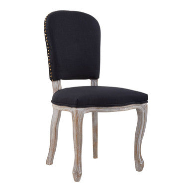 Black Linen Dining Chair with Antique Wood Legs | Kensington Townhouse