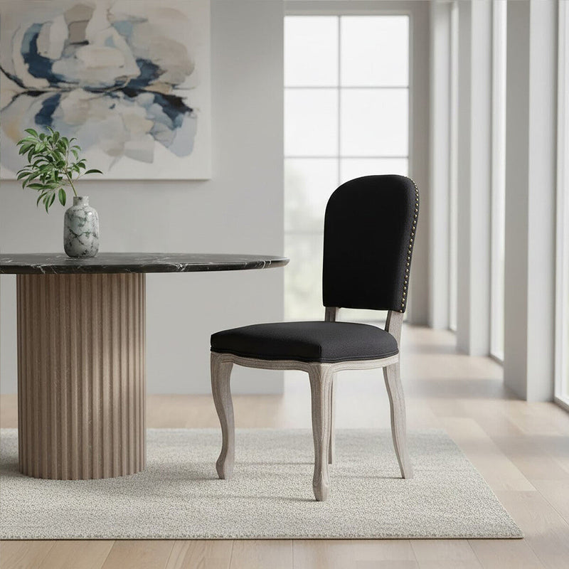 Black Linen Dining Chair with Antique Wood Legs | Kensington Townhouse