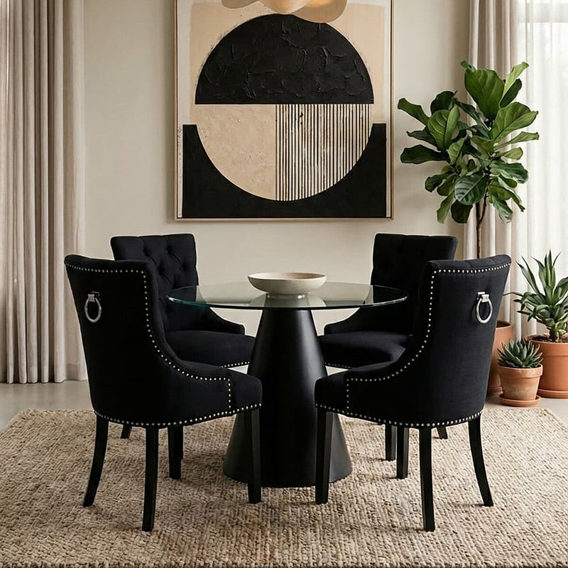 Black Linen Studded Dining Chair | Kensington Townhouse
