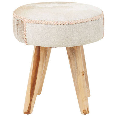 Hair on Leather and Teak Stool | Kendari