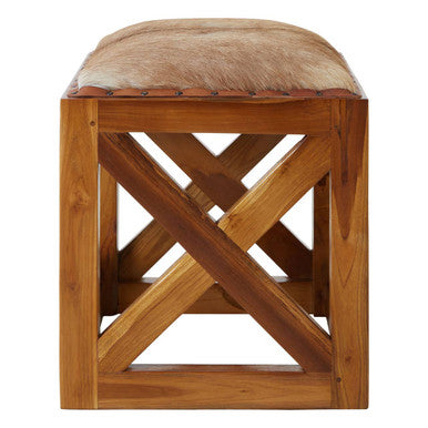 Hair on Leather and Teak Wood Square Stool | Kendari