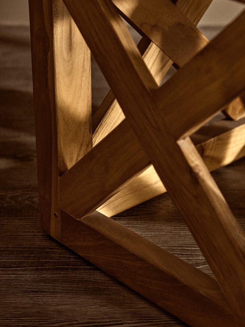 Hair on Leather and Teak Wood Square Stool | Kendari