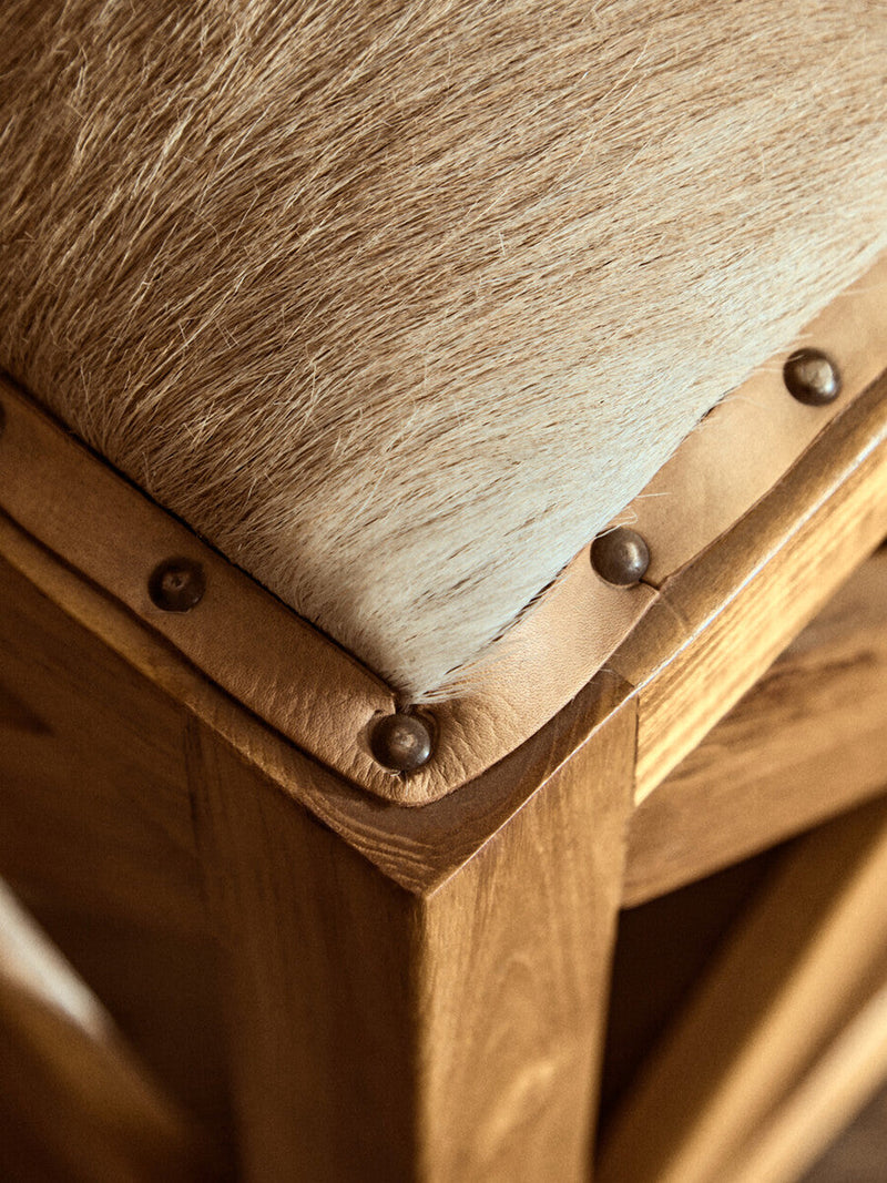 Hair on Leather and Teak Wood Square Stool | Kendari