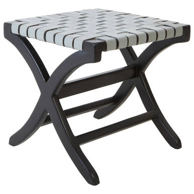 Woven Grey Leather and Black Teak Stool | Kendari