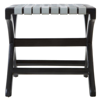 Woven Grey Leather and Black Teak Stool | Kendari