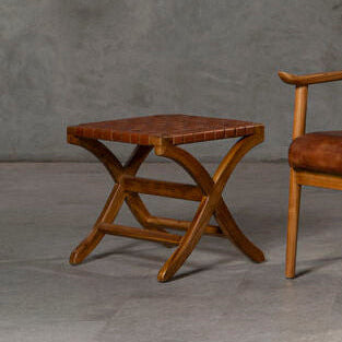 Brown Woven Leather Stool | Kendari