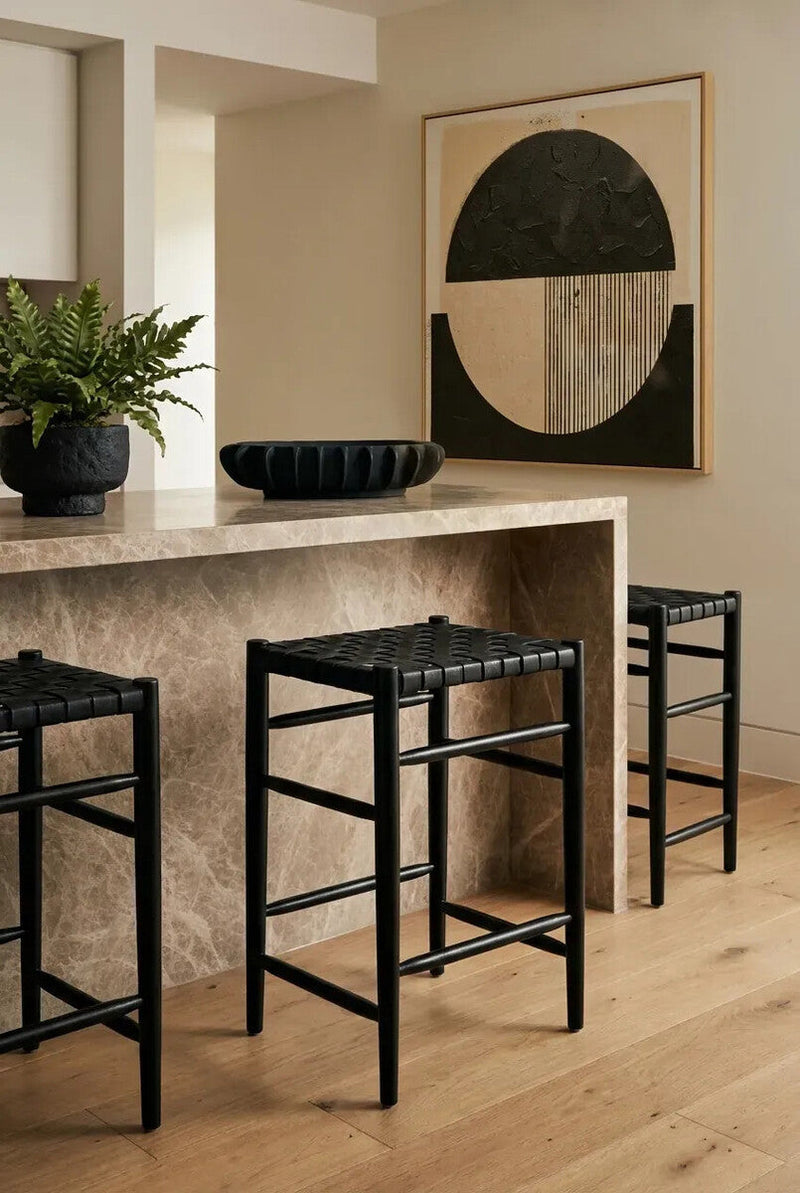 Black Woven Leather Barstool | Kendari