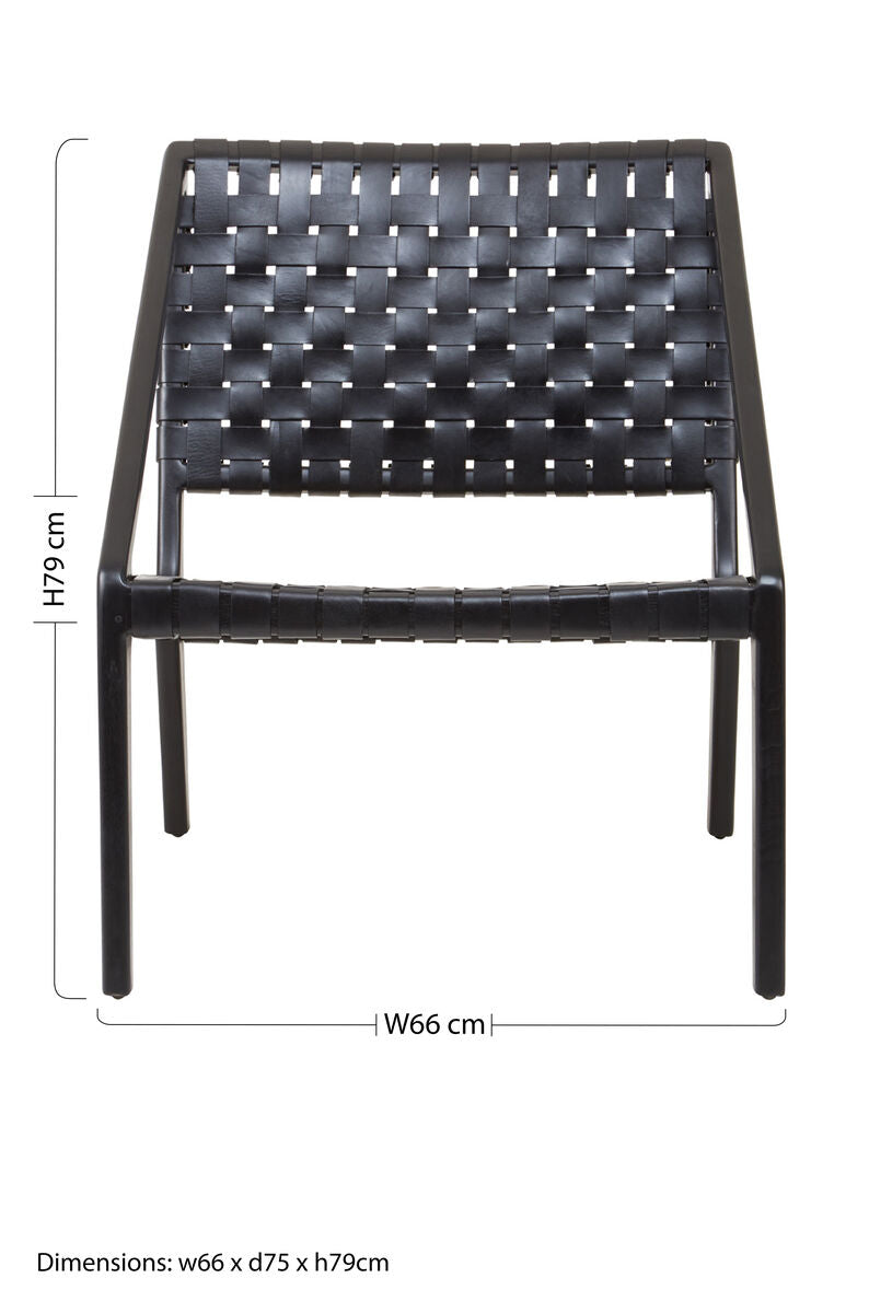 Black Cow Leather Woven Chair | Kendari