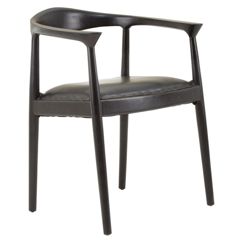 Black Leather and Teak Wood Chair | Kendari