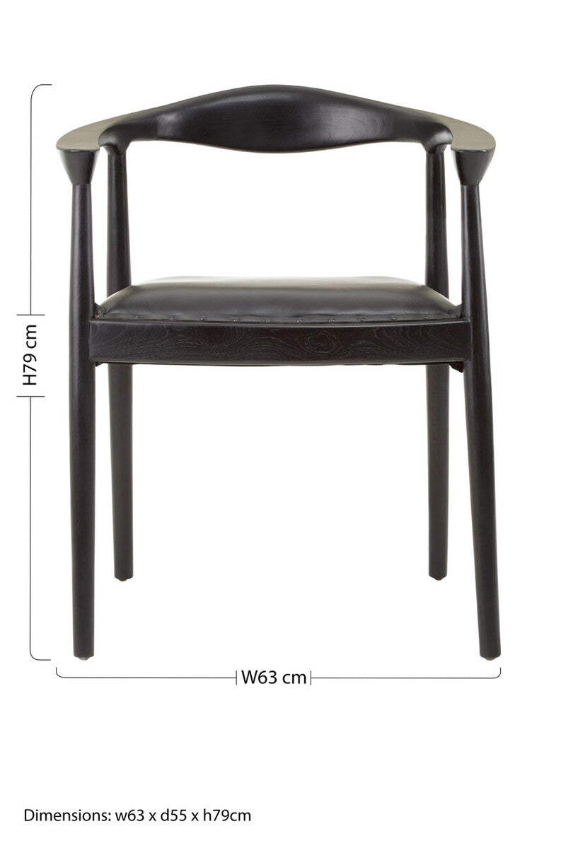 Black Leather and Teak Wood Chair | Kendari