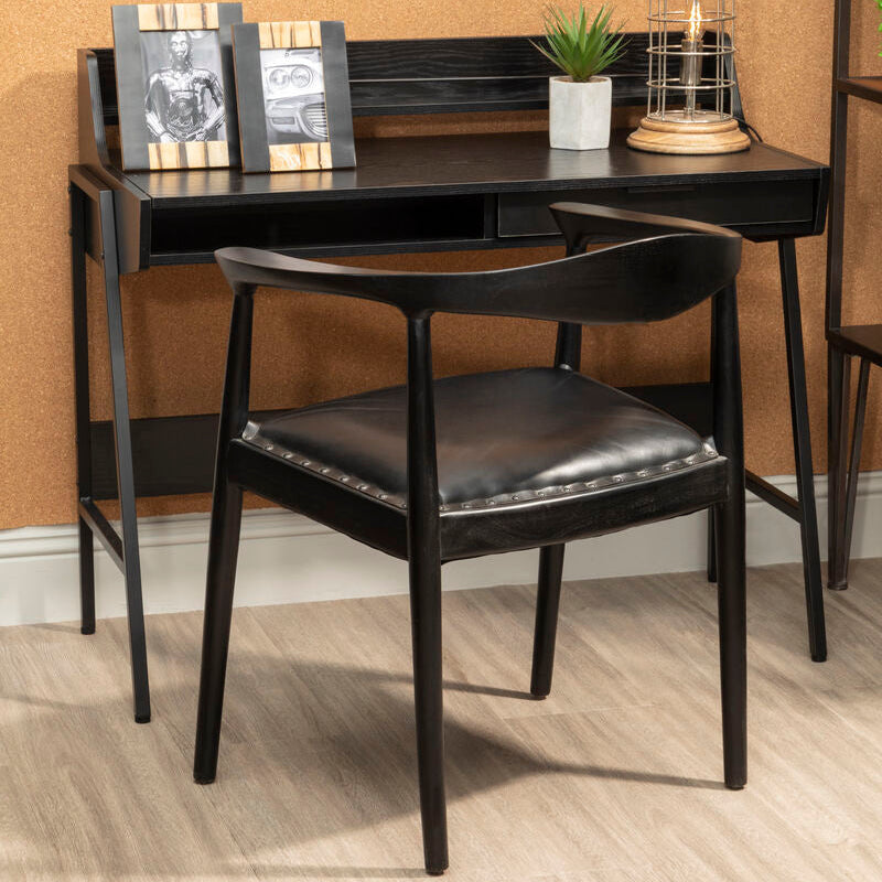 Black Leather and Teak Wood Chair | Kendari
