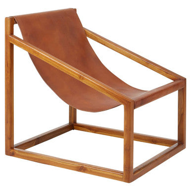 Brown Leather and Teak Wood Sling Chair | Kendari