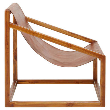 Brown Leather and Teak Wood Sling Chair | Kendari