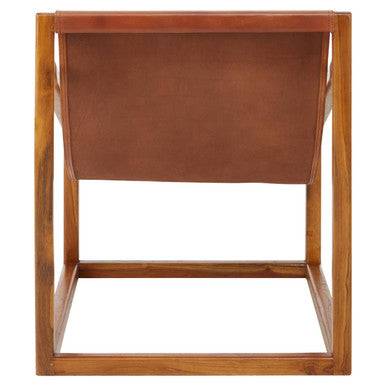 Brown Leather and Teak Wood Sling Chair | Kendari