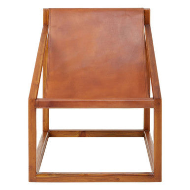 Brown Leather and Teak Wood Sling Chair | Kendari