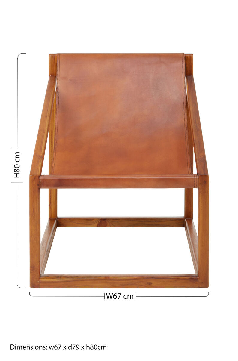 Brown Leather and Teak Wood Sling Chair | Kendari