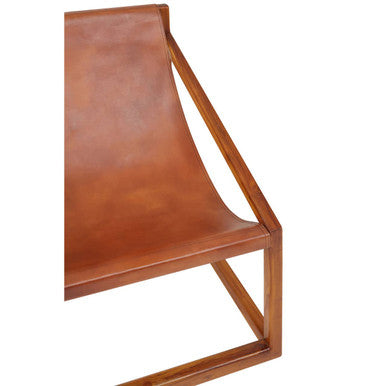 Brown Leather and Teak Wood Sling Chair | Kendari