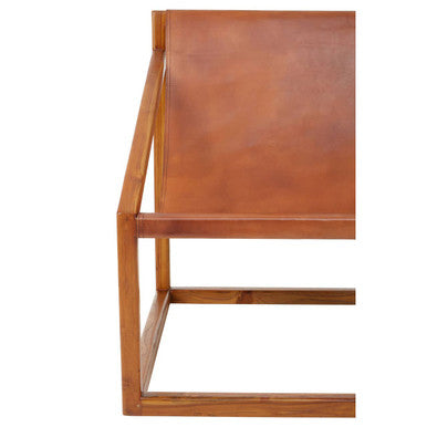 Brown Leather and Teak Wood Sling Chair | Kendari