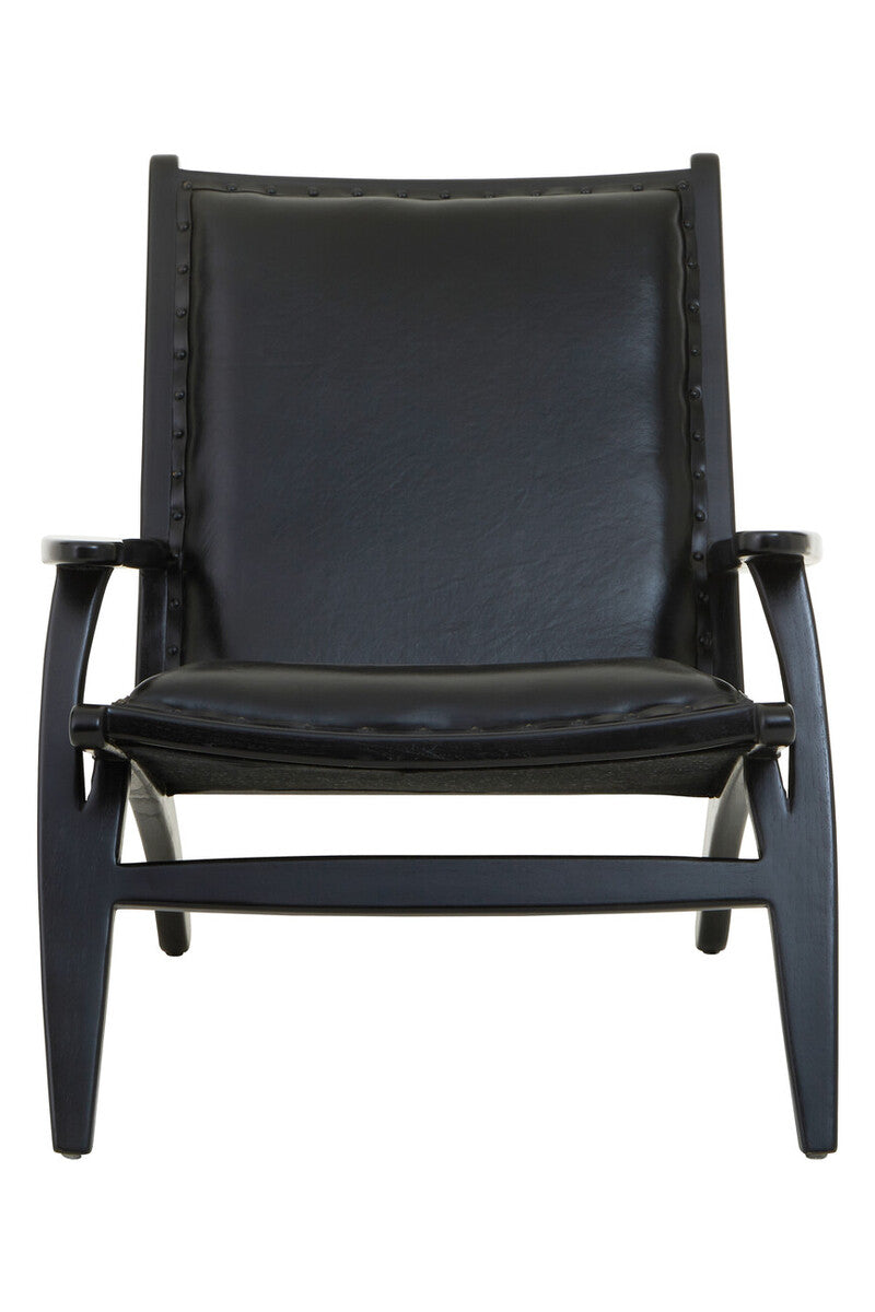 Black Leather and Teak Wood Chair with Stud Detail | Kendari