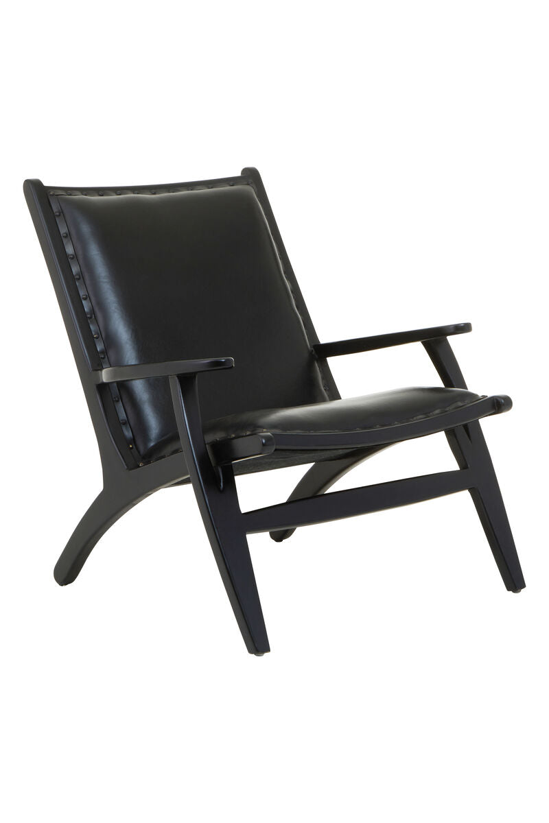 Black Leather and Teak Wood Chair with Stud Detail | Kendari