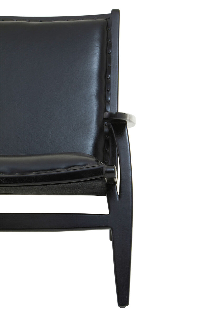 Black Leather and Teak Wood Chair with Stud Detail | Kendari