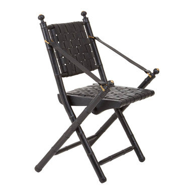 Black Strapped Leather and Black Teak Wood Chair | Kendari