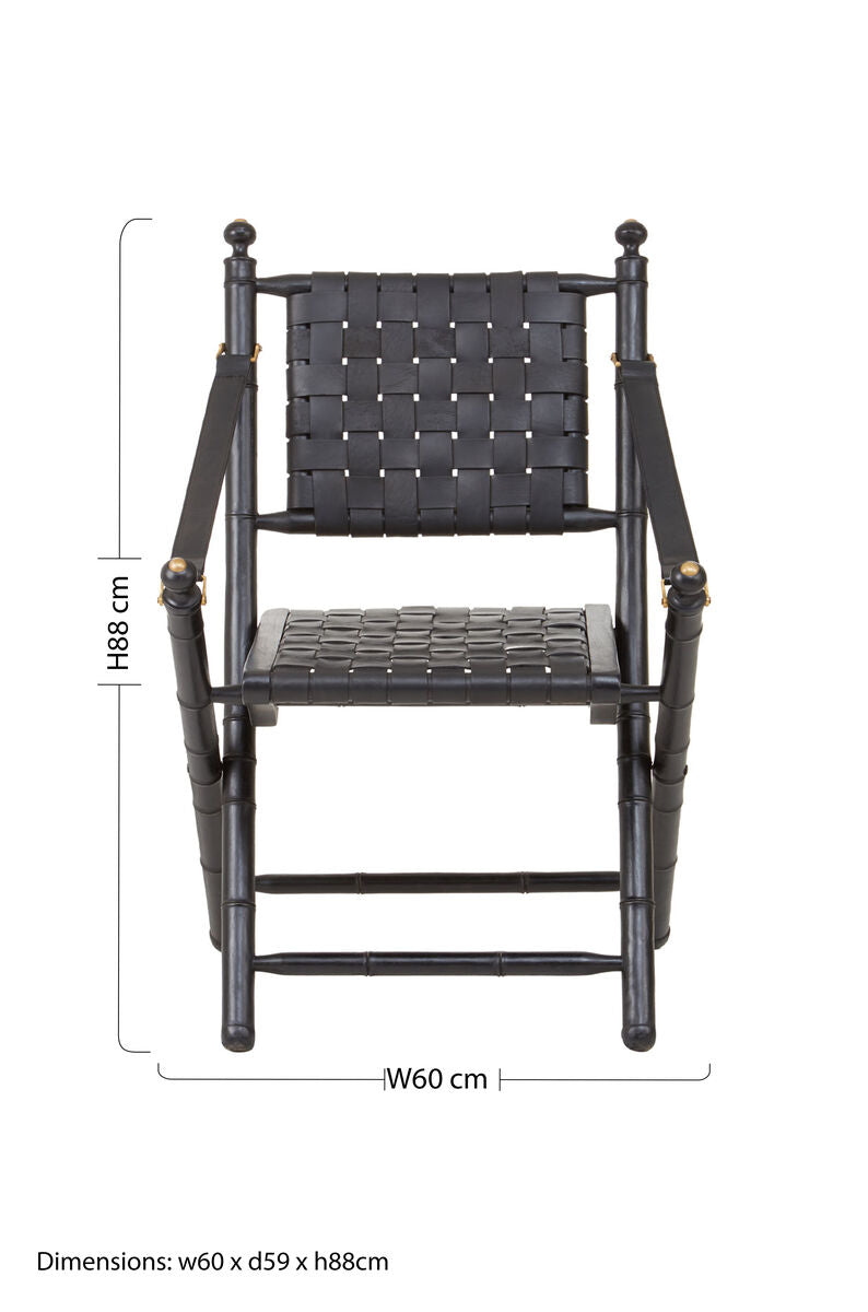Black Strapped Leather and Black Teak Wood Chair | Kendari